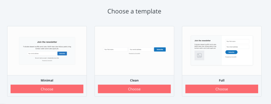 convert kit form choose template